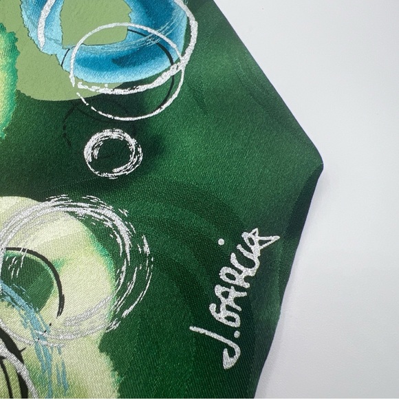 J. Garcia 100% silk Abstract Green and Teal Tie - Picture 3 of 8